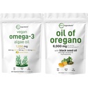 Oregano Softgels 300 Count & Vegan Omega 3 藻类石油补充剂 Bundle 2 Pack QQ Carvacrol & Thymoquinone |全谱 Omega-3 替代品