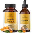 HERBAMMA Boswellia and Turmeric Kit - 2100 mg Boswellia Turmeric & Liquid Turmeric with Black Pepper Tincture 2 fl oz - Vegan,非转基因生物,糖和无酒精 - 2包