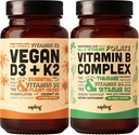 幼苗维干维生素D3 + K2 + Vitamin B 复合物包 - 4000 IU 维生素D3 和 100mcg 维生素K2 作为 Mk7, 基本 B 维生素 配有全食品混合剂, B1, B2, B3, B5, B6, B7, Folate