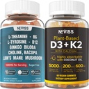 NEVISS 自由糖 L-Tyrosine L-Thenine Gummys 120个 + 自由糖 D3 5000IU K2 Gummys 120个