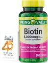 春谷Biotin 5000 mcg 240 计数,"毛皮钉"的饮食补充,"毛发维生素" "女人的毛发丢失" "Lual's 45 糖尿病解码"