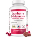 Cranberry D-Mannose Urinary Tract for Dogs & Cats – Bladder & UTI 健康支持 – Cranberry 提取,D-Mannose & Vitamin C – 推广 Urinary Wellness & Kidney 函数 – 60 Chewwable Tables – 化学药片