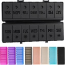 Foldable Pill organizer 2 Times a Day w/Etched Labels - 双重保护和Portable Weekly AM PM Pill Box, 7日药品容器,大型旅行药丸案例 for Week Daily Supple Vitamin - All Black