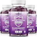 新AGE免疫系统支持Gummys - Sambucus Black Elderberry Gummys 配有维生素C和锌(免疫支持180 Gummys)