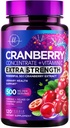 Cranberry补充25 000mg 配方+维生素C – 女性和男性尿道切除健康支持,50:1 女性全果 Cranberry 提取药片,无糖,非GMO,无葡萄糖 - 120卡普尔