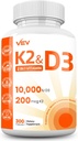 VEV 维生素 D3 K2 – 易向燕笼,300 Capsules(包装 May Vary)