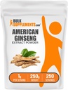 Bulk Assupports.com 美国Ginseng 提取粉末 - Ginseng 补充剂 草药补充剂 - Gluten Free,每服1g,250g (8.8 oz) (Pack of 1)