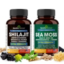 Shilajit Sea Moss Ashwagandha Combo Bundle - 黑种子石油、涡轮油、Rhodiola Rosea、Panax、Ginseng 补编 120 Capsules、优于Gummys、Resin & 男女海摩斯