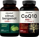 NatureBell CoQ10 400mg Capsules with Omega 3 Fatty Acids & Citrus Bergamot Vegules 5,000 mg 等效包包 稳定高吸收形式 高抗氧化剂水平