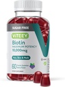 Viteey Biotin Gummys for Hair, Skin, and Nails 10,000mcg - 无糖 - 头发生长 Gummys, 健康皮肤 Glow, 强健健康 Nail 生长 - Vegan, Gluten Free, Gelatin Free - Tasty Berry Flavor