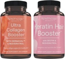 超柯拉根助推器和喀拉廷毛发助推器 - 特性Dermaval, Biotin & resveratrol - 支持毛发和皮肤 - 90 Ultra Colagen Capsules, 60 Keratin Capsules