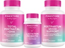 Pink Stork New Mom Nessities Bundle:带有DHA和Folic Acid的产后维生素,乳乳品供应+免疫支持的乳剂,产后Mood+Hormone支持,产后基本药物