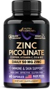 锌 Piclinate 50mg - 配有铜,维生素D3和B12的锌补充剂 - 胃友好 QQ 慢释 - 免疫支持和皮肤健康 - 高吸收生物Perine和维生素C - 60 Capsules