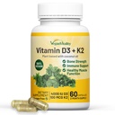 Vegan Vitamin D3 K2 4000IU(100mcg)与椰油,100%的植物基维冈维生素D用于Vegan和蔬菜 - 60 Capsules