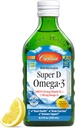Carlson - Super D Omega-3, Wild-Caught 挪威北极鳕鱼肝油, 2000 IU (50 mcg) 维生素D3, 1100 mg Omega-3s, 可持续源性北欧鱼类油液, 柠檬, 250 ml