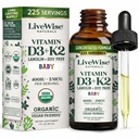 LiveWise Naturals 婴儿维生素D3-K2 液体补充剂,婴儿和托德勒斯维生素滴,健康生长,发展和日常健康,玻璃瓶易用滴,1Fl Oz