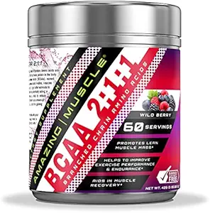 惊人的肌肉 BCAA 2: 1:1 支链氨酸 补充 + 6000 Mg Per service → 60 services → 野生莓汁 Flavor