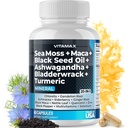 Sea Moss Maca 黑种子油 Ashwagandha Bladderwrack Turmeric - Manuka Honey, 长老莓,维生素C & D3, Dandelion & Black Pepper - 非GMO - Vegan - 美国制造 - 60厘米