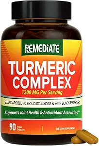 Turmeric Curcumin, 1200 mg Turmeric Root 提取和粉末, 标准化到95% Curcuminoids, 高概率联合健康支持, 强化与黑椒的吸收, 90 Vegan Caps