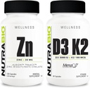 NutraBio Zinc Chelate和维生素D3 K2 矿物补充剂 -- -- 有助于适当增长、发展、免疫系统以及骨骼和心脏健康
