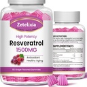 不含糖的Resveratrol Gummys - 抗氧化剂的高纯度Resveratrol补充剂,健康老化,皮肤,大脑,有机体 - 120 Gummys