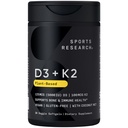 体育研究 Vegan Vitamin D3 + K2 有机椰油补充剂 - 5000iu Vitamin D 配100mcg Mk7 Vitamin K - 支持钙 强骨和免疫健康 - 成人30软胶