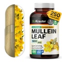 BIO KRAUTER Mullein Capsules 1200 mg 250 counts - 纯 Vegan Mullein 肺叶提取 - 125天供应 - 肺清洁剂和呼吸辅助剂 - 无填充剂,非GMO