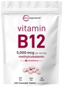 微成份 维生素 B12 5,000 mcg → Methylcobalamin – 240 可切片 → 快速溶解 天然草莓 Flavor → 支持能源与代谢 健康 → Vegan, Non-GMO, Gluten Free