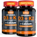 维生素D320,000 IU + K2 维生素(MK4 & MK7) 200mcg + 钙 Citrate, 优化维生素D3 K2 软胶 - 强骨和肌肉,钙吸收,帮助维生素D 缺陷,容易吞咽,2Pack