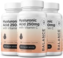 纯Hyaluronic酸补充物250mg,配有维生素C 50mg,120 Vegan Capsules - 自然毛、毛、钉、骨和联合健康公式的皮肤水分