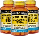 Mason Natural Magnesium Gluconate 550 mg,为正常健康心脏和神经系统支持提供300天供应,100平板(3包)