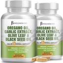 JB 健康 Oregano Oil, Garlic 提取器, 橄榄叶, 配有 Astragalus - 女性和男性的免疫支持和消化健康补充品 - 120