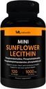 ML Naturals Mini Sunflower Lecithin 1000 mg 120 软胶,易吞,支持脑健康. 非GMO、NSF认证和cGMP-兼容