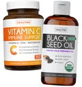 黑籽油液和维生素C包 - Immune Fusion Booster Pack - 有机黑籽油液(8fl oz) 冷椒奈杰尔拉(Nigella Sativa)和维生素C(Non-GMO)(60 Capsules)