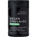 体育研究 Vegan Omega-3 配有维生素D3 软胶 - 1020mg Omega-3 & 5000iu D3 补充剂 - 鱼油替代品 配有来自藻类油的维生素D 植物支持 - 60 Veggie Softgel for adderns