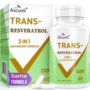 99% 超纯度 跨Resveratrol 1100mg, 3-in-1 高级公式 有机resveratrol 补编, Max 抗氧化剂, 抗衰老, 皮肤健康, 细胞修复, Boost NAD+, Imune & Energy, 60 Caps