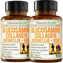 Glucosamine Chondroitin MSM 配有水解的Collagen Peptides - 配有Quercetin、Bromelain & Boswellia 提取剂的联合支持补充剂 - 毛皮钉的Collagen药 - FSA 合格2包