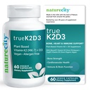 NatureCity TrueK2D3 植物基维生素 K2 MK7(90 mcg) & D3 来自藻类(2,500 IU) 2 in 1 Vitamin D3 K2 骨,心和免疫健康补充品 — 60 Veggie Capsules