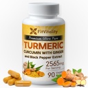 Turmeric Curcumin 2565 mg, 90 capsules, 95% Curcuminoids & BioPerine Black Pepper 抽取, 超强的Turmeric 补充, 所有自然和非自然- GMO, Gluten- Free, Vegan Capsules