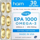 HAIM EPA1000 MINI – 纯EPA鱼油增购 – 1,100mg Omega-3 心脏,大脑和联合健康 – 高概率,Burpless软胶 – 小,易向燕子笼 – 60软胶 – 在美国制造