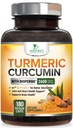 Turmeric Curcumin 补充剂 2600mg - 95% Curcuminoids 有机Turmeric & BioPerine Black Pepper 提取剂,用于最佳吸收、天然维冈联合支持、非GMO、美国瓶装 - 180 Capsules