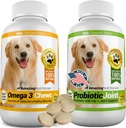 神奇的Combo Omega-3 鱼油和养狗药 - 纯全天然的宠物抗氧化剂 - 推广光亮大衣,脑健康,消除腹泻气体和联合疼痛,120 味觉 Chews x 2