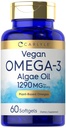 Carlyle Vegan Omega 3 补充 | 1290 mg | 60 Softgels | 植物基 | Non-GMO & Gluten Free | 来自藻类石油