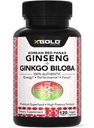韩国真红Panax Ginseng 1200mg + Ginkgo Biloba 160mg – 高Ginsenosides 外力 – 能源,记忆,焦点和脑健康 – Vegan Capsules 面向男女的120 Counter