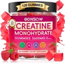Creatine Monohydrate Gummys for Men and Women 120 CT - 5600mg of Creatine Monohydrate per service - Vegan, 用于肌肉强力的无糖Creatine Monohydrate, 能量瓶(Raspberry Flavor)
