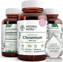 天然Nutra GTF 聚氮化铬与ChromeMate,支持身体代谢,支持心脏健康,保持身体脂肪水平,改善文摘,心血管健康,200毫克克,120 Vegan 片