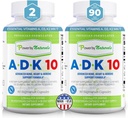 电力按自然而然的ADK维生素补充剂 – ADK 10 HighPotency 配有维生素A,D3 10,000 IU & K2 MK7 配有高级心脏,Immune & Bone 健康支持 – 90 Capsules, 2 Pack(6-Month Supplement)