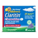 Claritin儿童过敏医学,24Hour非昏睡Loratadine 5mg Chewable 药片,2岁和2岁以上儿童抗西胺药片,葡萄火焰药片,40片药片