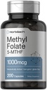 Horbäach Methyl Folate 补编 + 1000 mcg + 200 Capsules + 5-MTHF → Folic Acid → 非GMO , Gluten Free Methylfolate
