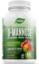 纯度为100%的D-Mannose Capsules 1000 mg,配有 Cranberry, Hibiscus, 和 Dandelion 提取器,快速代理职业UTI 预防公式 尿道切克健康和刀锋支持